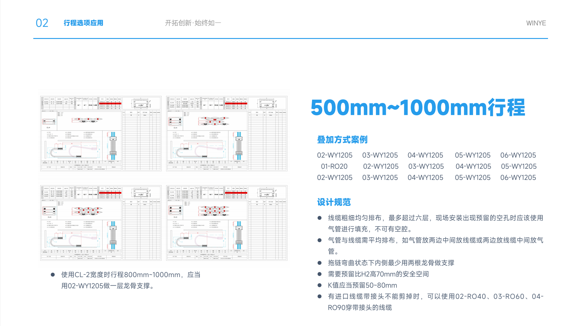 文伊WINYE 500mm到1000mm行程无尘拖链叠加方式案例