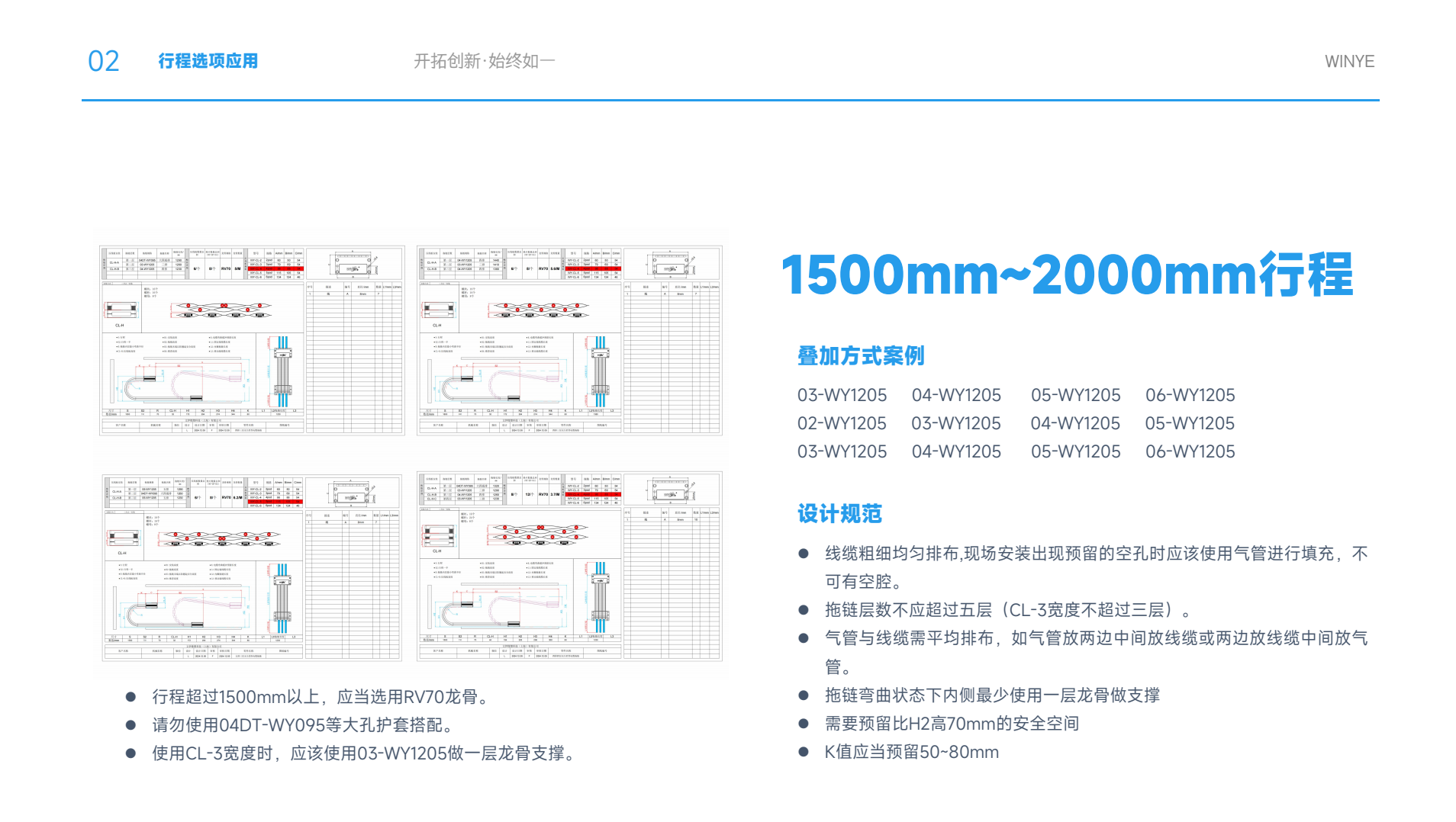 WINYE 1500mm到2000mm行程无尘拖链叠加方式案例